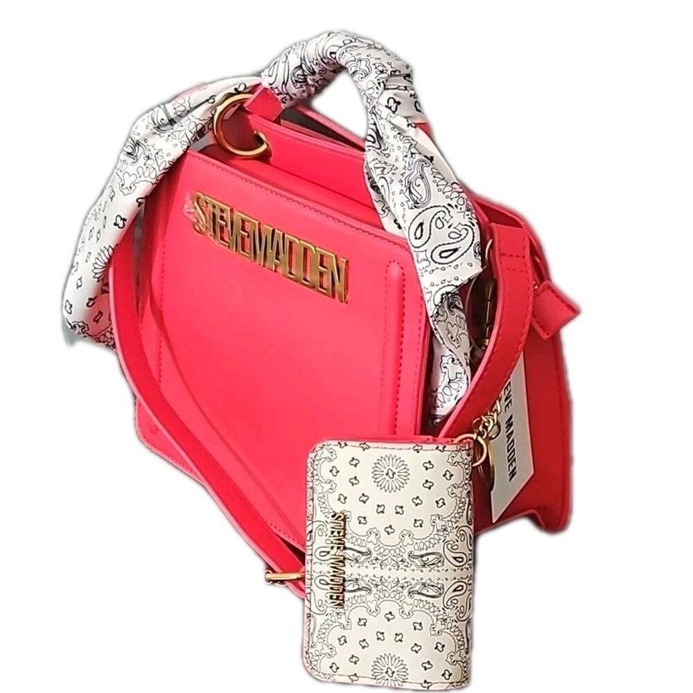 STEVE MADDEN BEVELYN Red Satchel Crossbody Bag Scarf Card Holder Viral - Picture 2 of 8